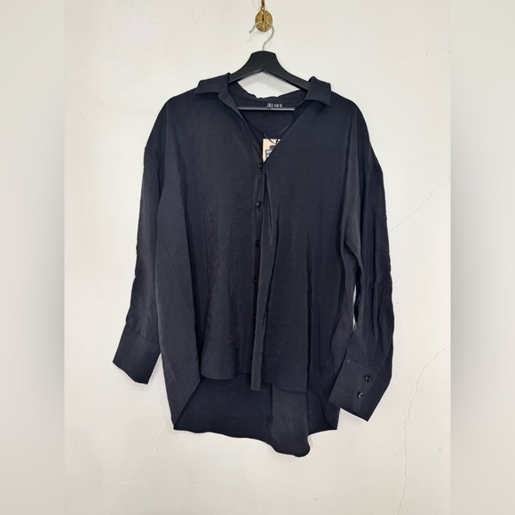 NWT Vero Moda Queeny Blouse Oversized Kent Collar Spring Quilted Hem Tencel Top - Picture 2 of 8